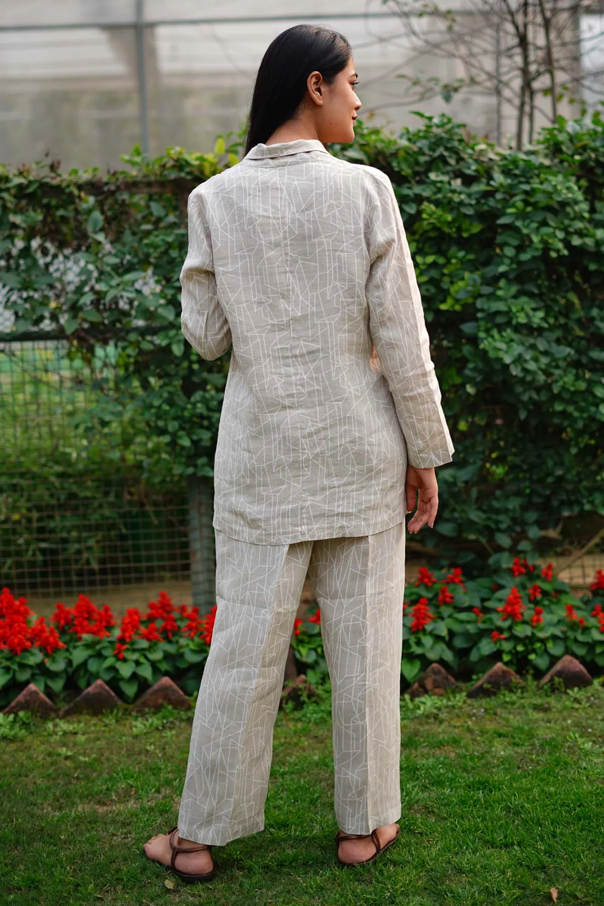 Beige Geometric Print Pants