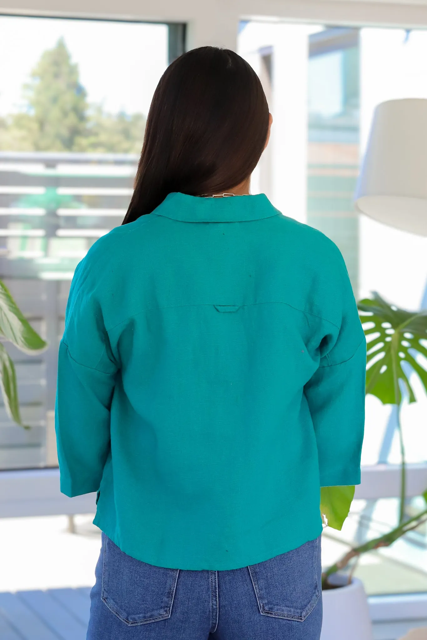 BIBICO Ava Oversized Blouse in Jade Linen