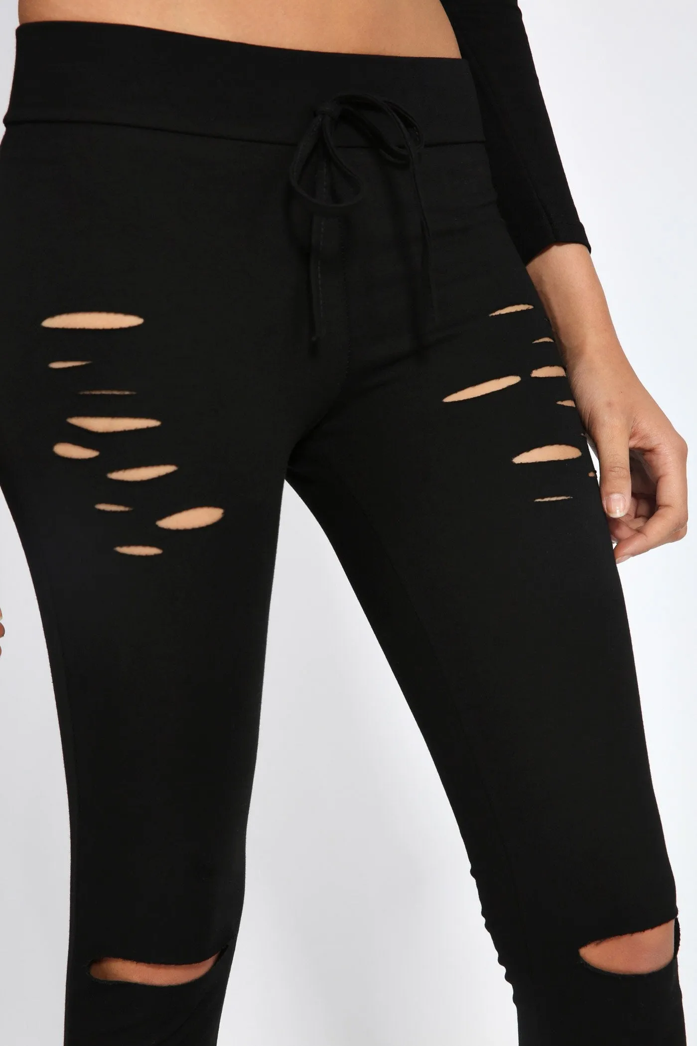 Black Ripped Fitted Jogging Bottoms