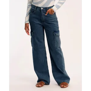 Dark Blue Wide Leg Cargo Jeans