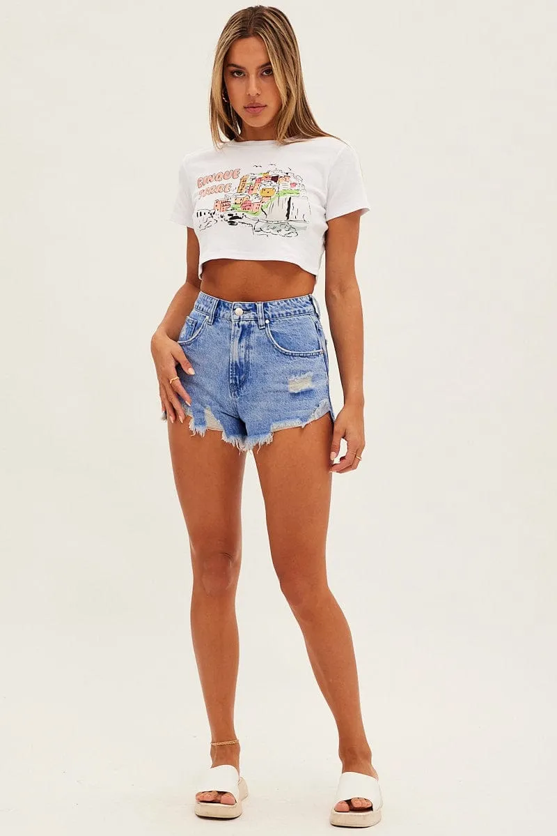 Denim Mid Rise Denim Shorts