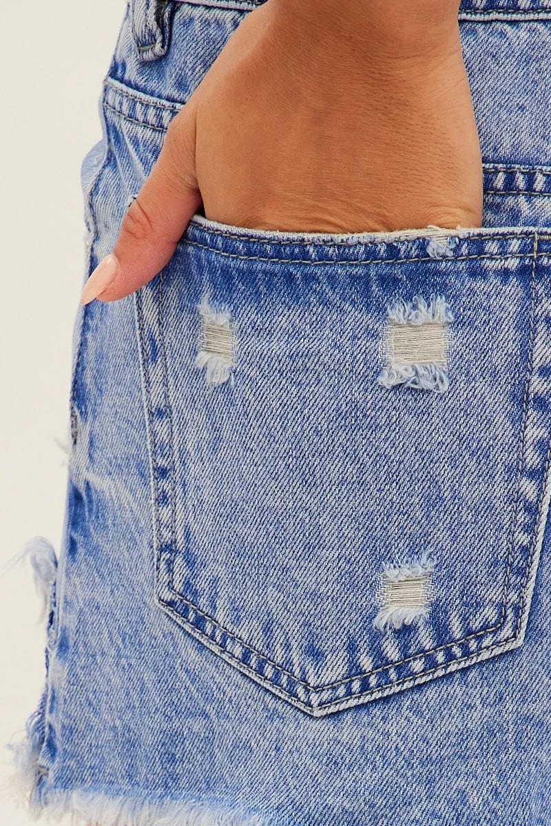 Denim Mid Rise Denim Shorts