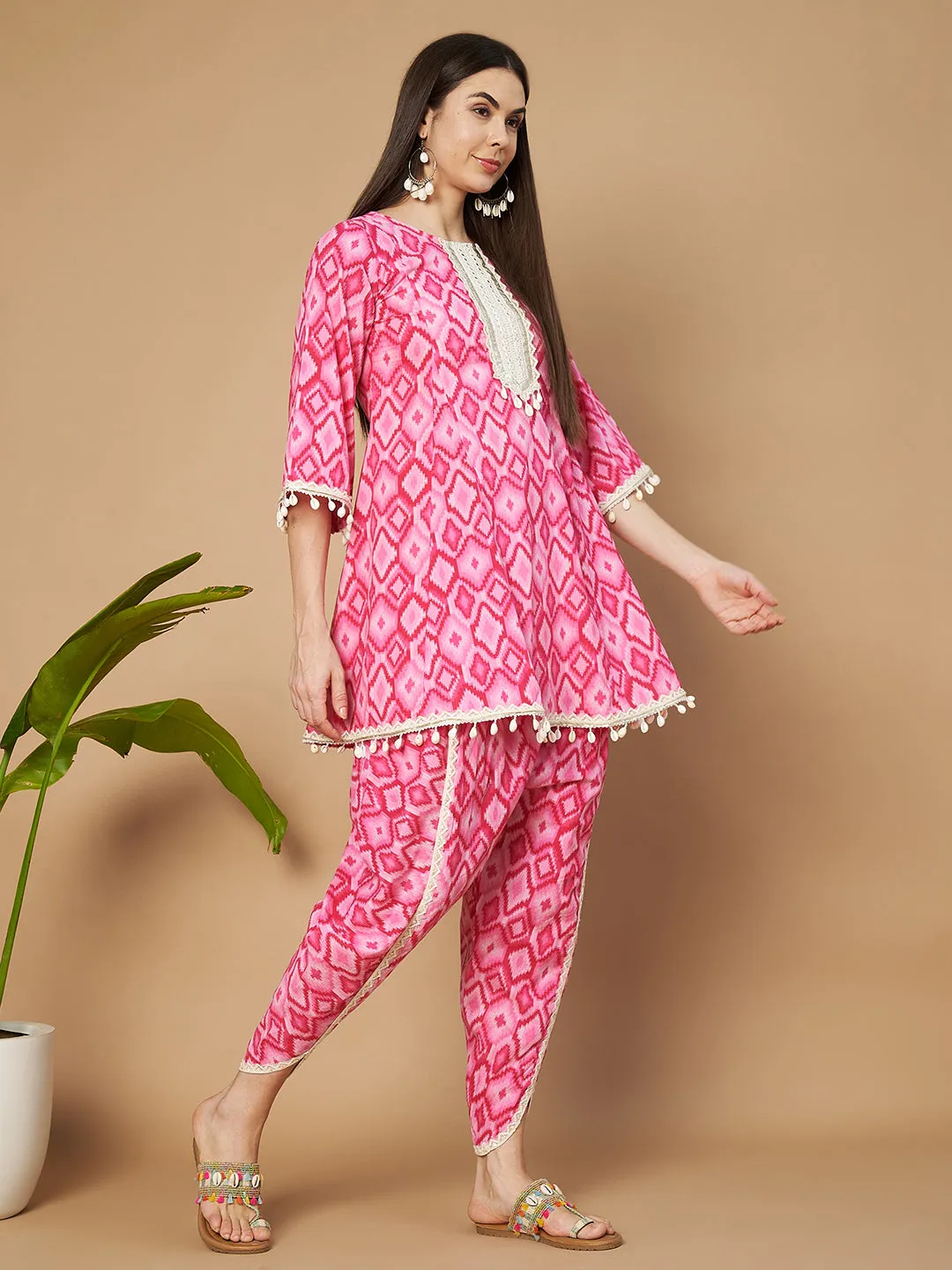 Designer Geometric Cotton Kurti and Dhoti Set for Women
