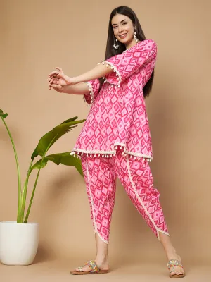 Designer Geometric Cotton Kurti and Dhoti Set for Women