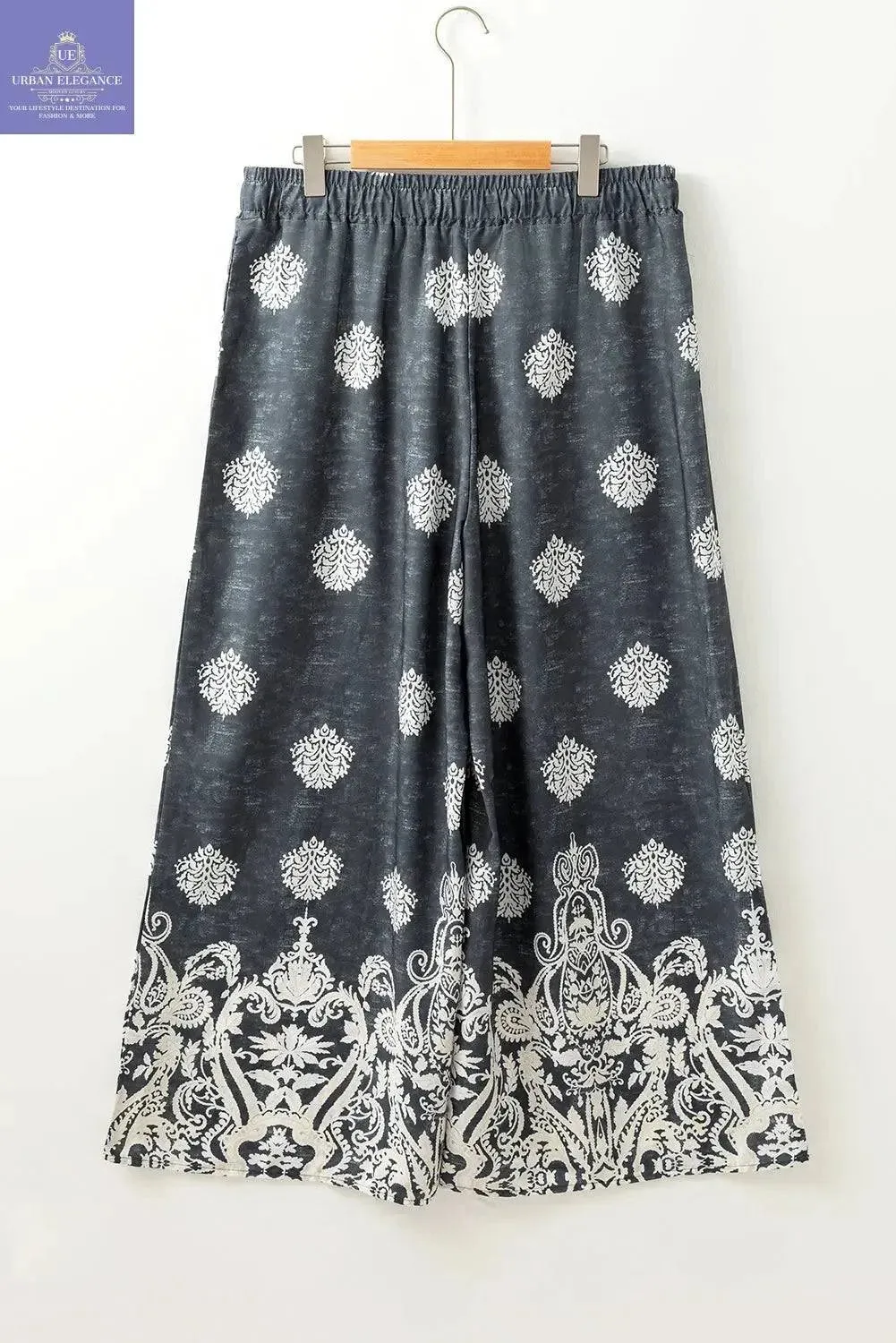Ethnic Print Drawstring Wide Leg Pants