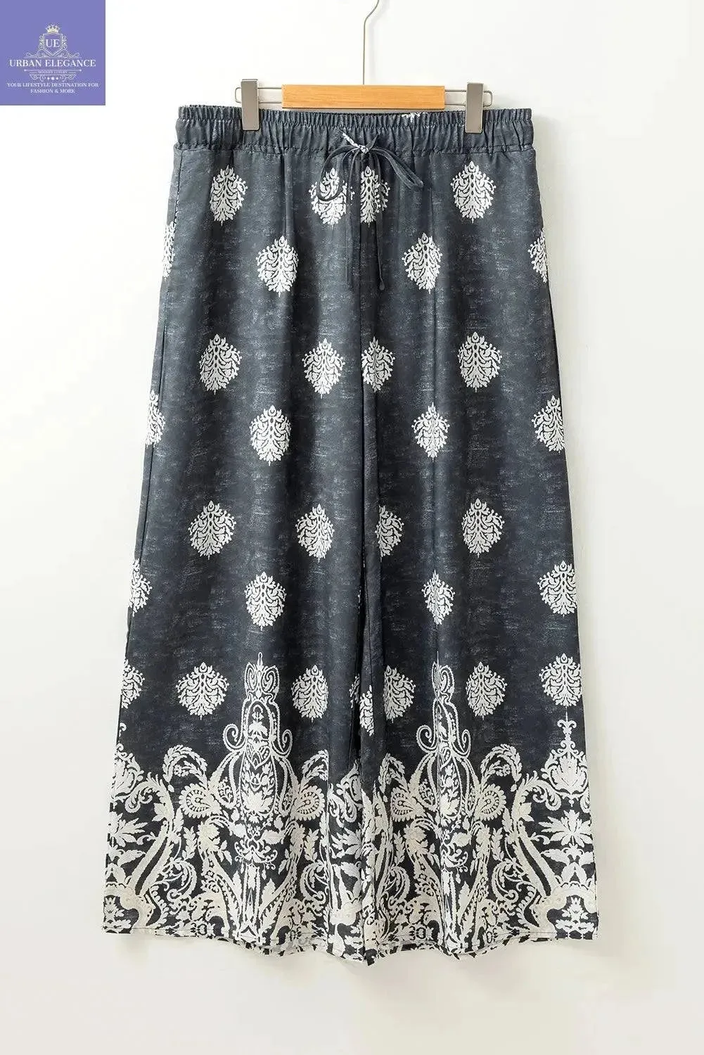 Ethnic Print Drawstring Wide Leg Pants