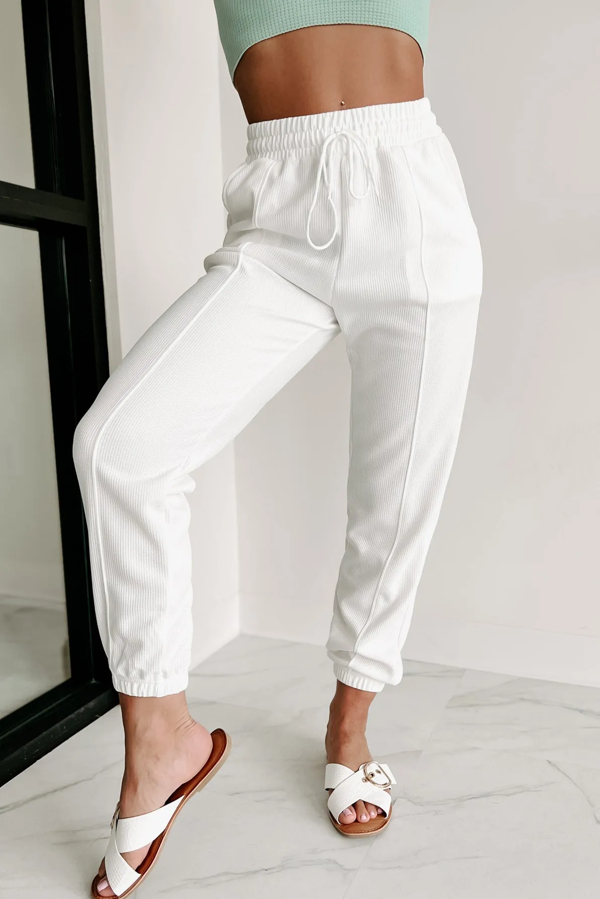 Forever Chill Waffle Knit Joggers (White)