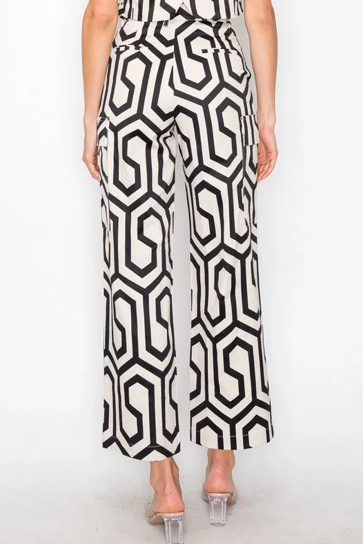 Geo Chic Pocketed Belted Pants