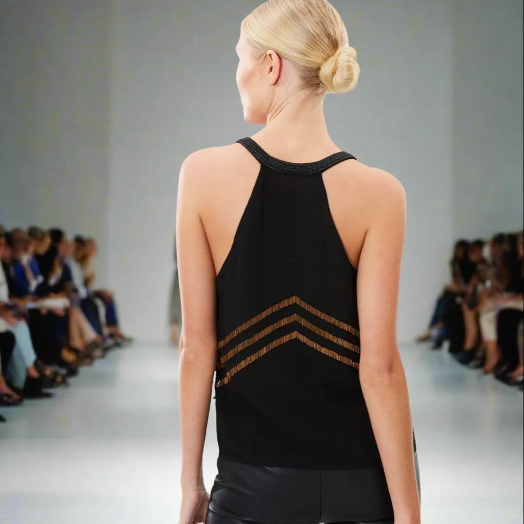 Geometric Beaded V-Neck Top