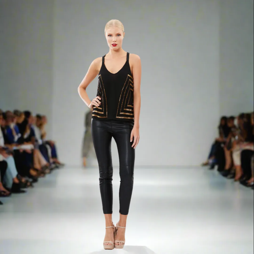 Geometric Beaded V-Neck Top