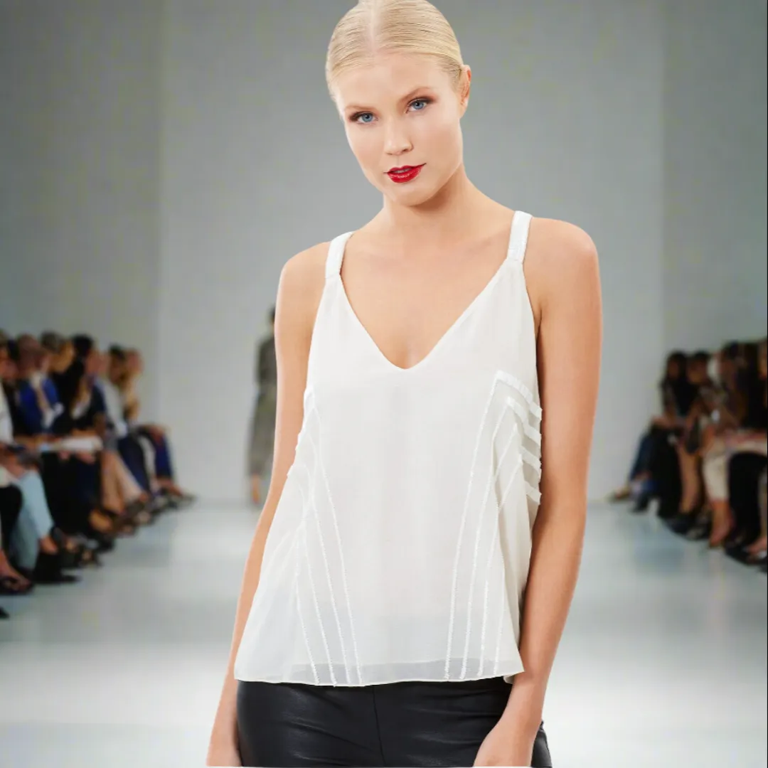 Geometric Beaded V-Neck Top