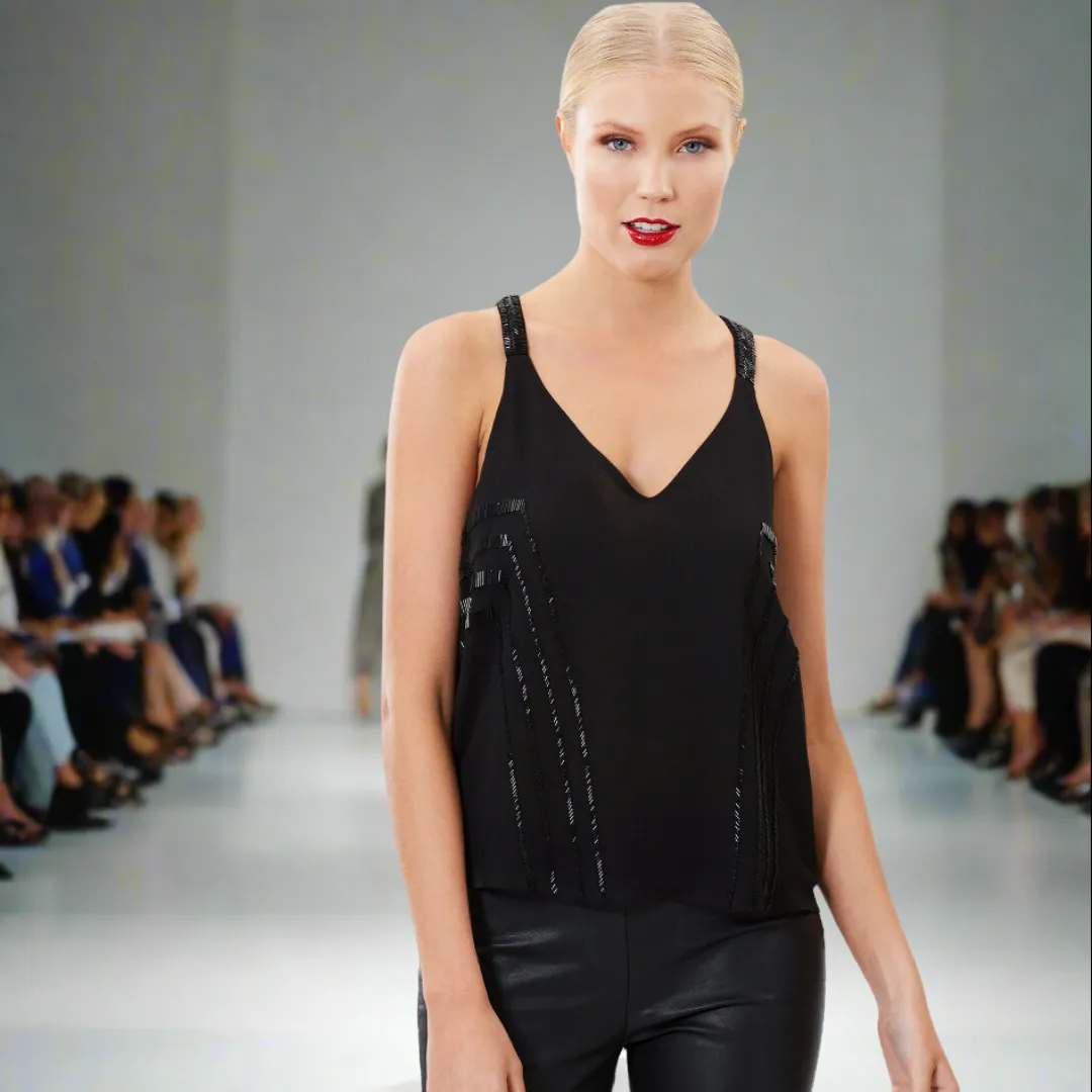 Geometric Beaded V-Neck Top