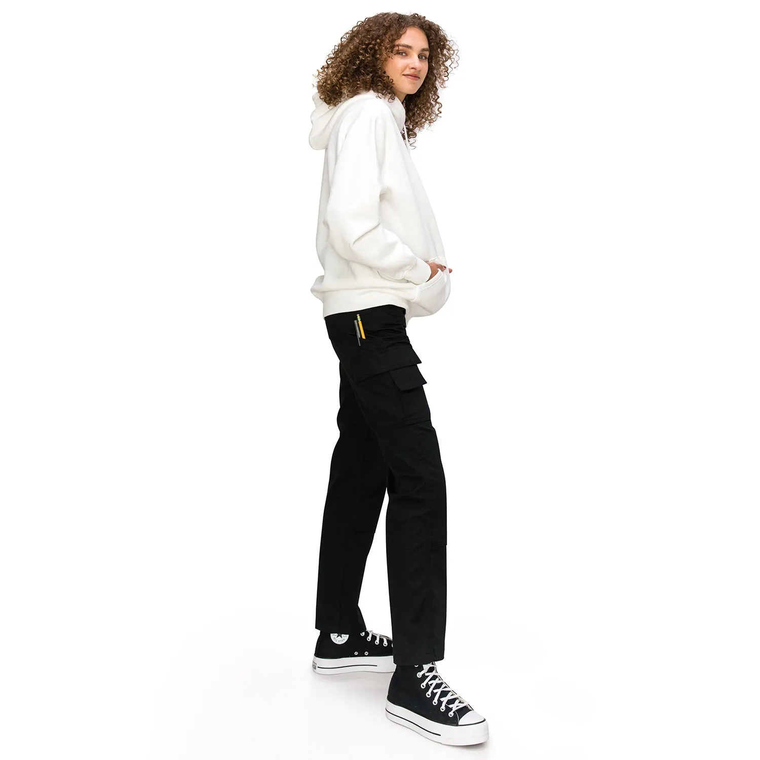 High Rise Slim Fit Cargo Work Pants - Black