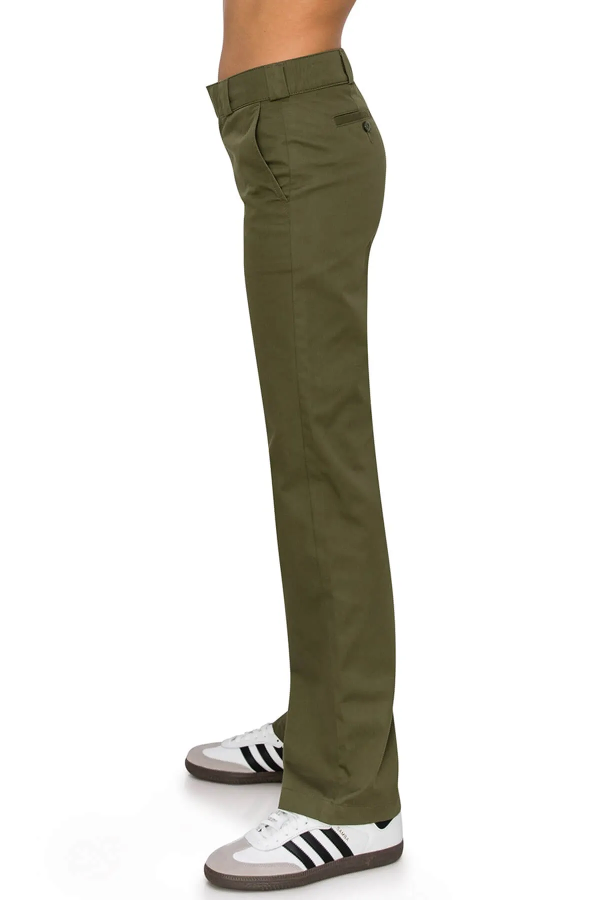 High Rise Straight Leg Work Pants - Olive