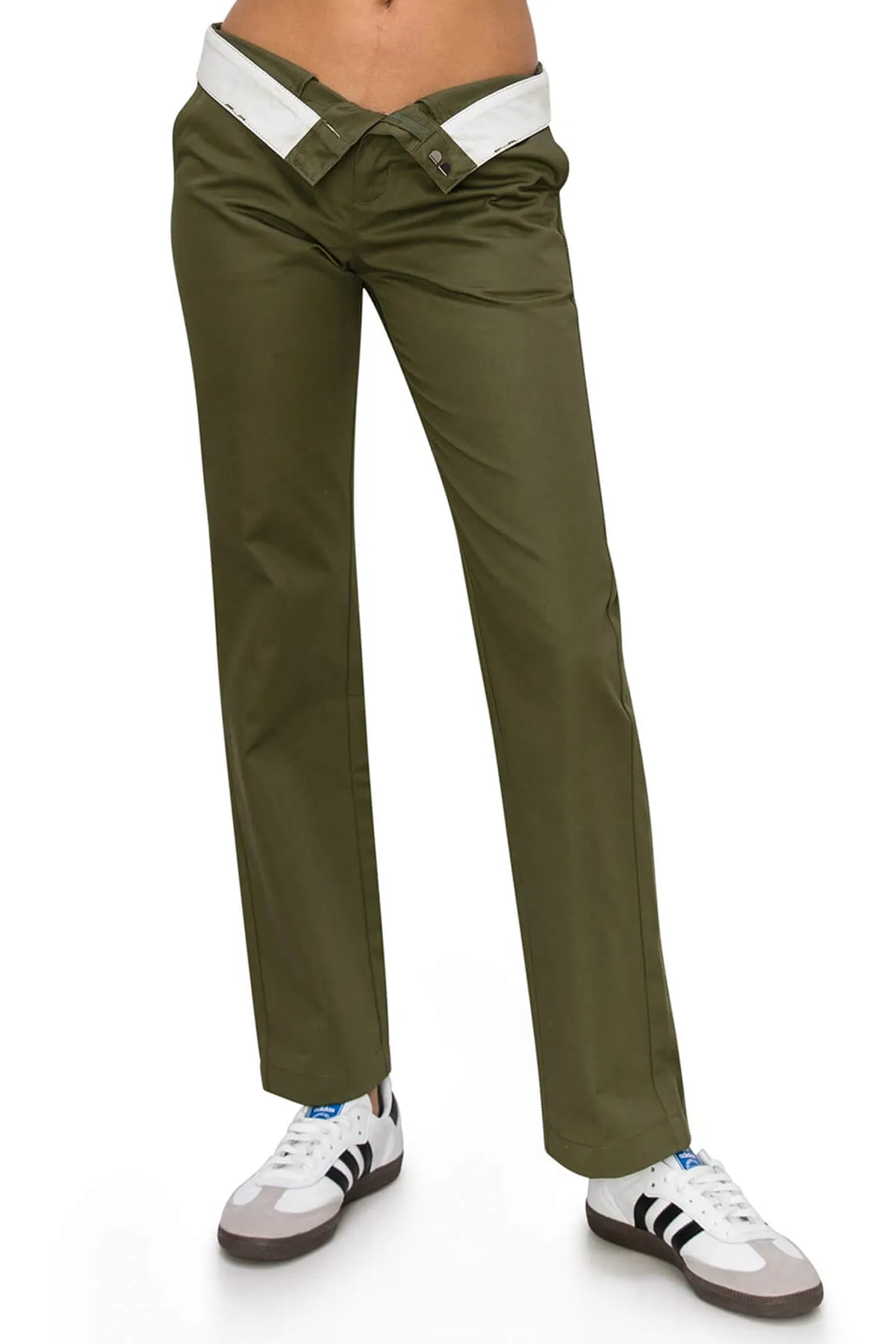 High Rise Straight Leg Work Pants - Olive