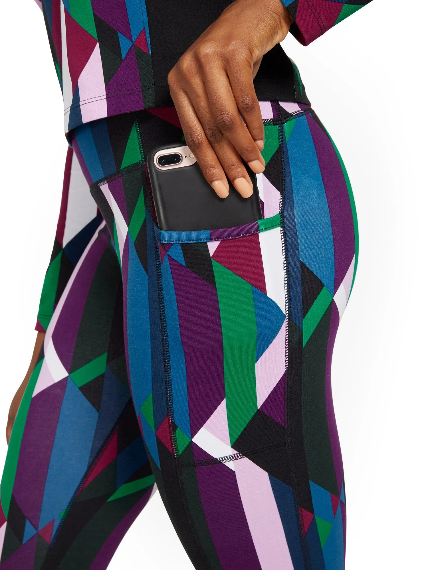 High-Waisted Geometric-Print Pocket Legging