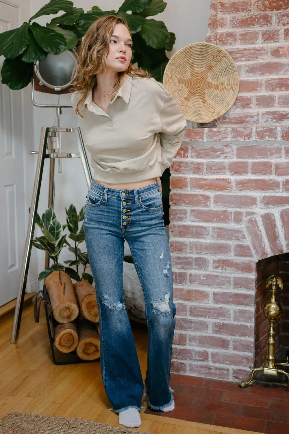 Indie Mid Rise Flare Jeans – Buttoned Up and Ready to Flaunt
