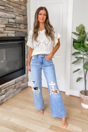 Kelly High Rise Distressed Straight Leg Jeans