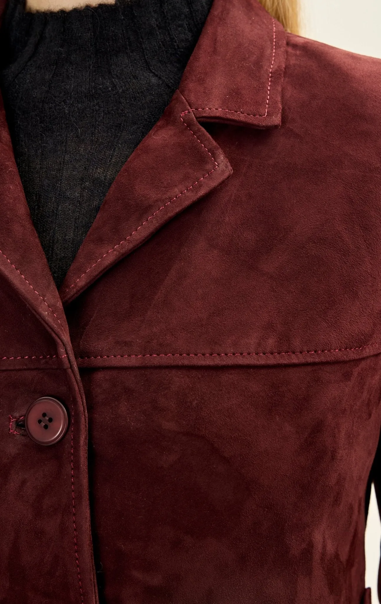 Lambskin Leather Short Suede Jacket - Burgundy