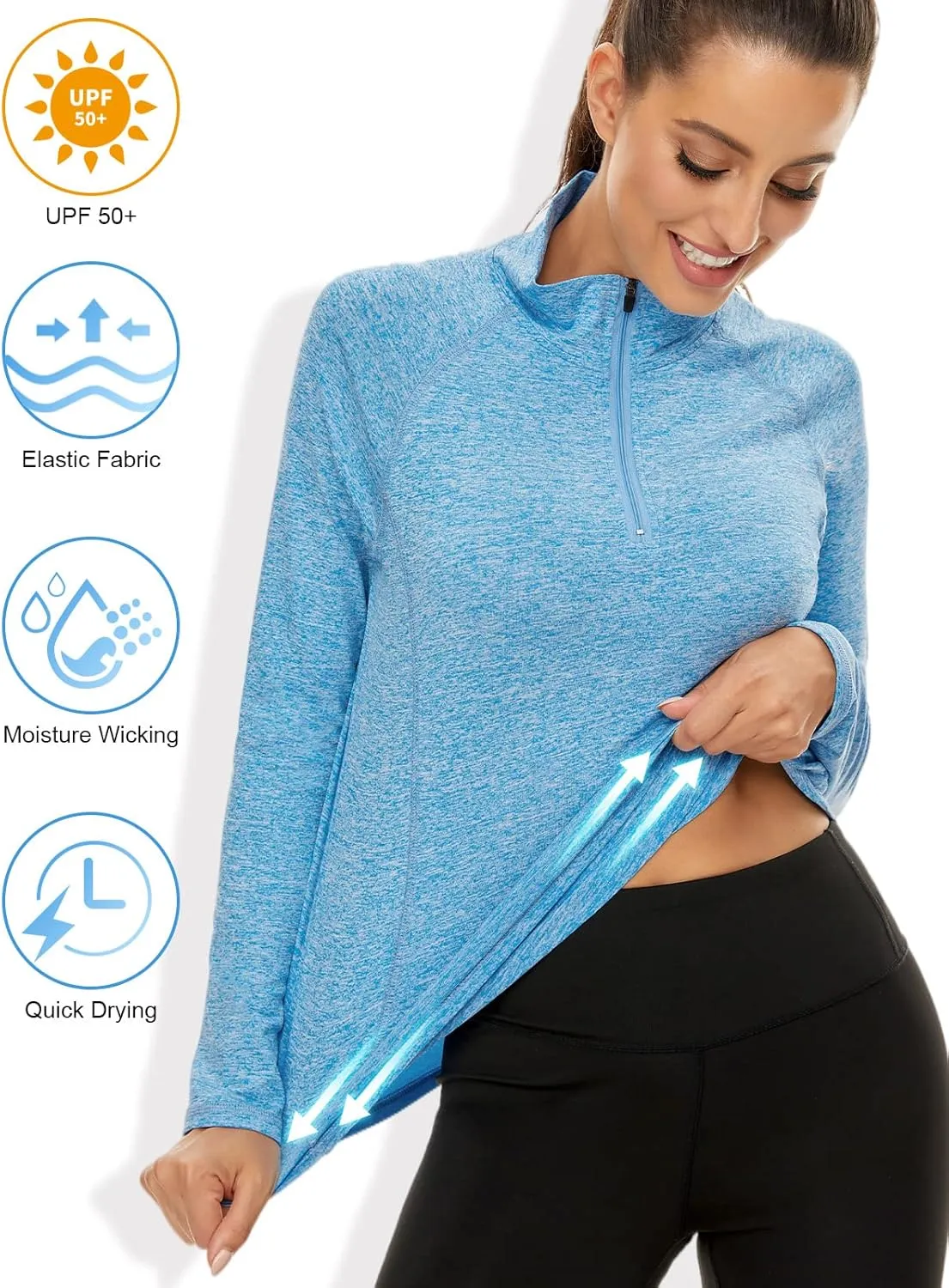 LURANEE Womens UPF 50  Long Sleeve 1/4 Zip Pullover Athletic Hiking Running Workout Tops