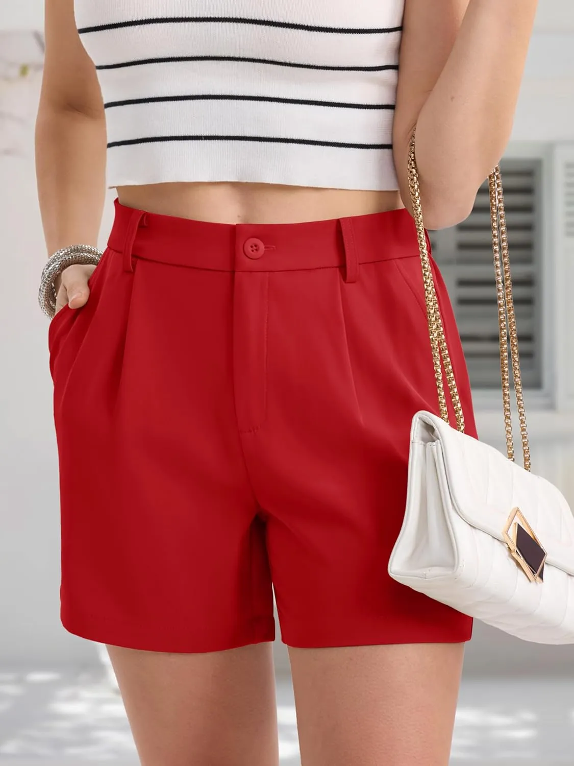 MAGCOMSEN Shorts for Women Dressy Casual Summer Pleated Tailored Back Elastic Waist Trouser Shorts with Pockets