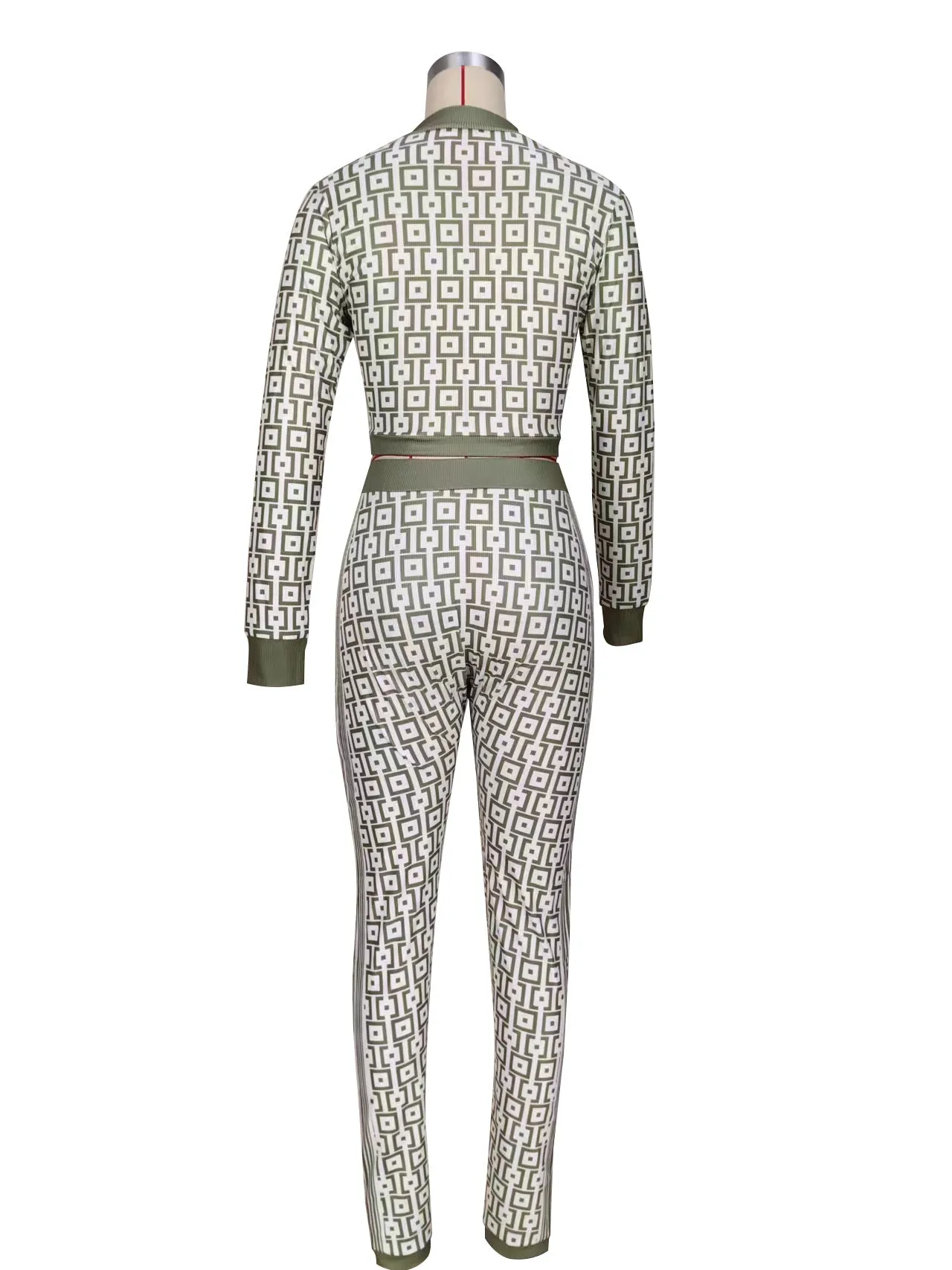 MB FASHION Geometric Patterned Crop Top and High-Waist Pants Set 2 PCS SET 8229LY