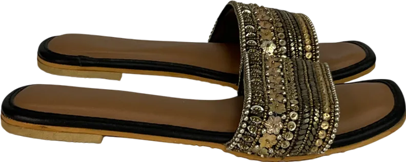 non slip sole Beaded Beige Backless Sandals UK 6 EU 39 👠