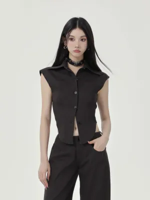 Sleeveless Collared Button-Up Waistcoat Top