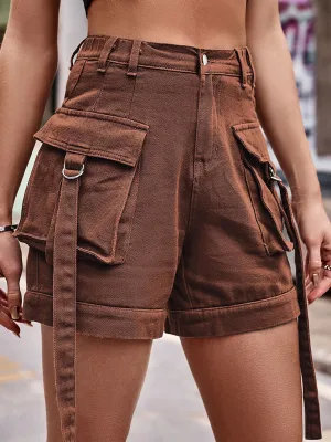 Utility Denim Casual Large Pocket Shorts
