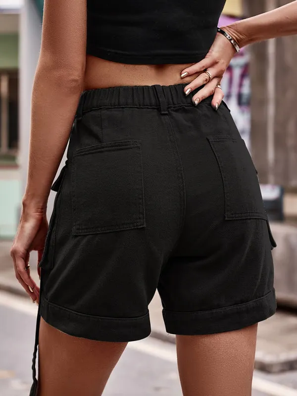 Utility Denim Casual Large Pocket Shorts