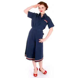Vintage Ladies WW 2 SPORTSWEAR Culotte Pants Set Nautical Theme 1940s 40-28-41