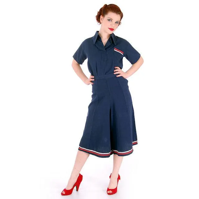 Vintage Ladies WW 2 SPORTSWEAR Culotte Pants Set Nautical Theme 1940s 40-28-41