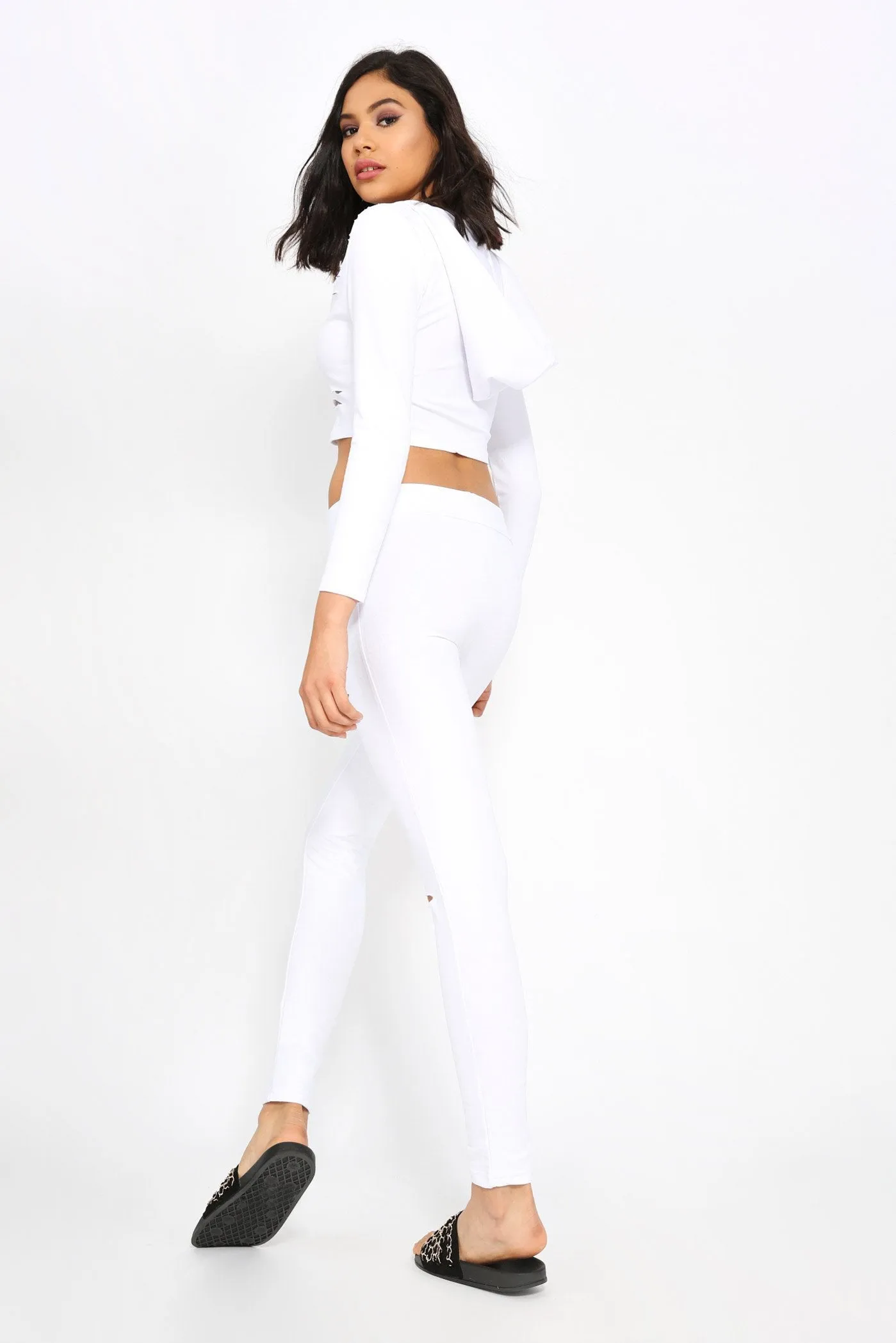 White Ripped Fitted Jogging Bottoms
