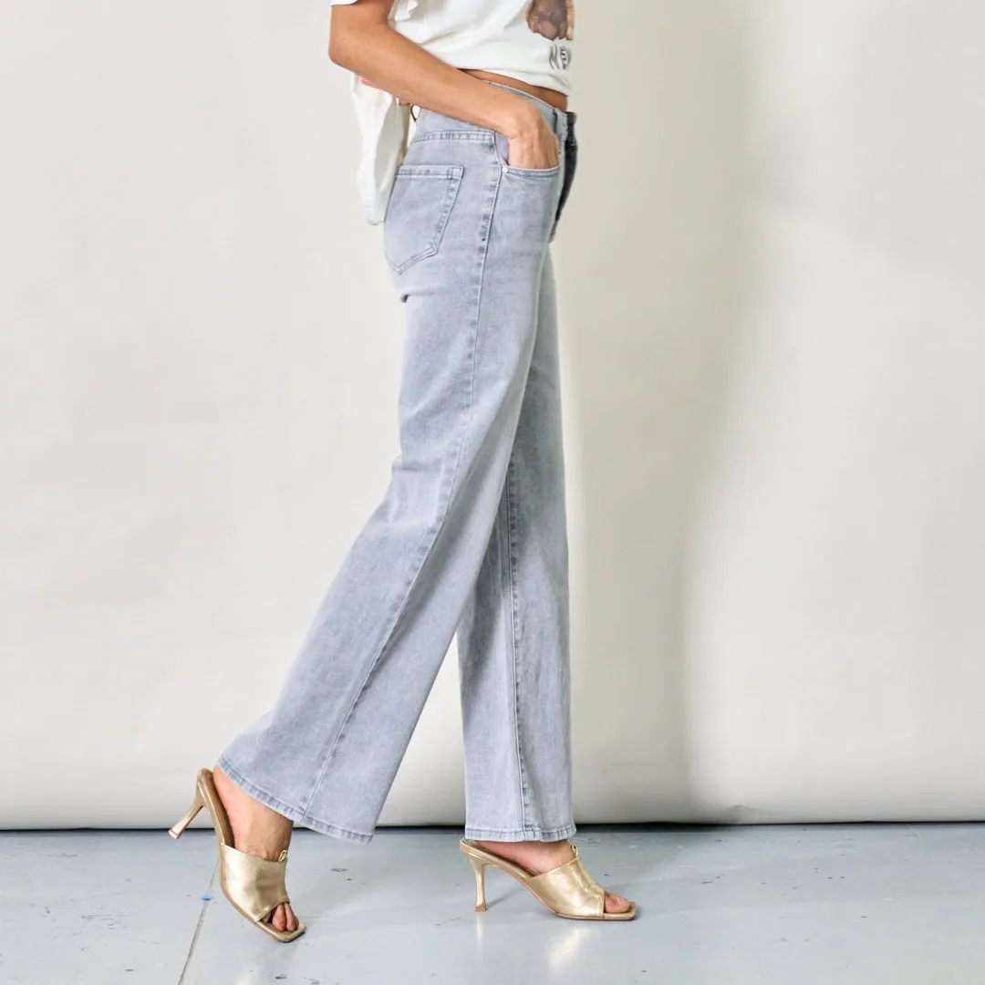 Wide-leg washed denim jeans wholesale