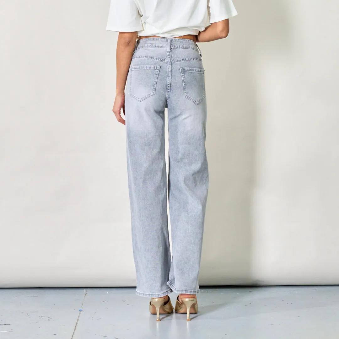 Wide-leg washed denim jeans wholesale