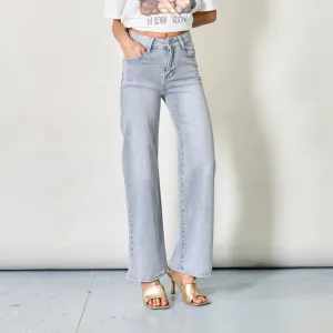 Wide-leg washed denim jeans wholesale