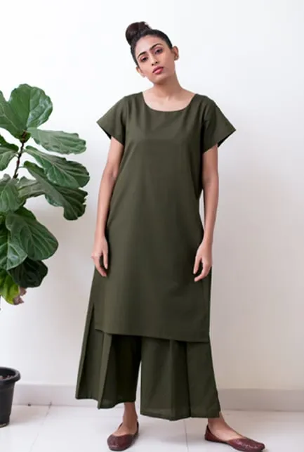 Zarna Hi Slit Kurta - Green