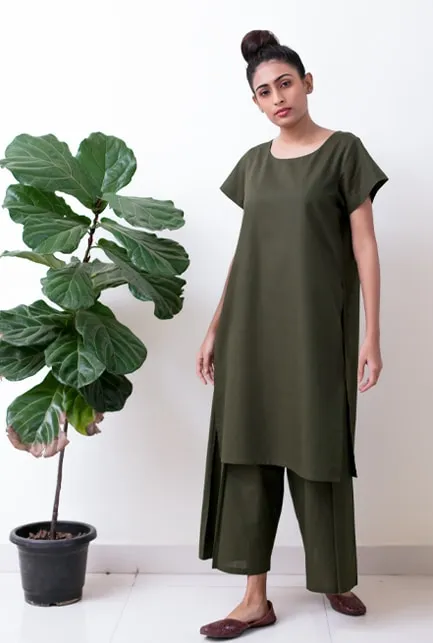 Zarna Hi Slit Kurta - Green